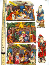 Fünf antike Oplaten , Glanzbilder Weihnachtsmotive  um 1910/20