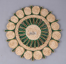 Topfuntersetzer Untersetzer Bast Rund 70er Jahre Vintage, creme-grün