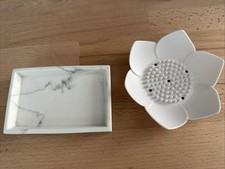 Seifenschale Marmoroptik Und Lotusblüte 2 Stück Weiß