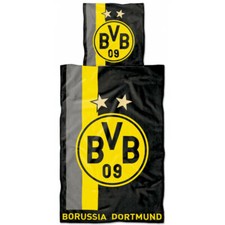 BVB Bettwäsche Streifenmuster BVB Logo 135x200 Borussia Dortmund Fanartikel Shop