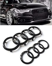 2x Audi glänzend schwarz vorne hinten Ringe Emblem Grill 273mm + 192mm A1 A3 A4