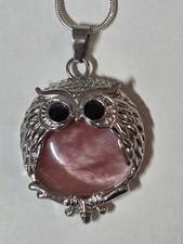 Neu925 SilberAnhänger Eule Edelstein Kirschqurz u. 2 kleine Spinelle Kette 50cm