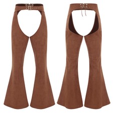 DE Herren Wildlederhose Lang Ausgestellte Hose Vintage Western Cowboy Kostüm