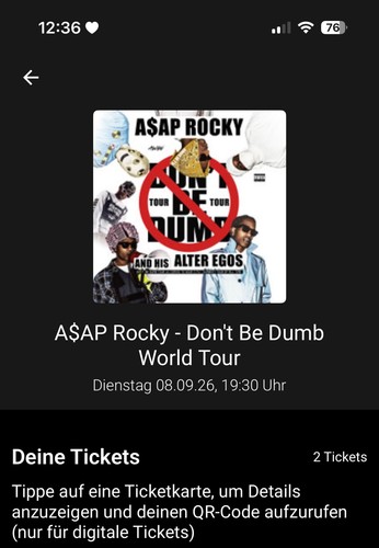 Rocky konzert karten - a$ap,