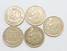 RUSSLAND Lot aus 5 x 20 Kopeken 1933 + 1939 (L3579)