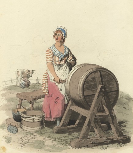 Woman churning butter - churning,