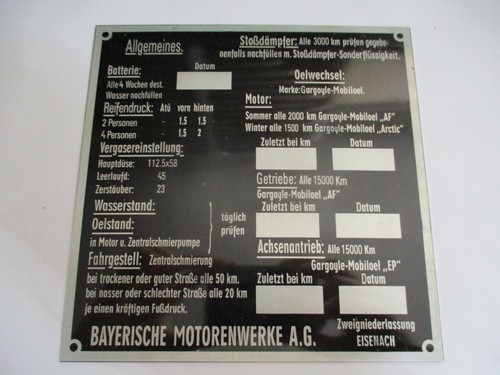 Typenschild bmw eisenach - typenschild,