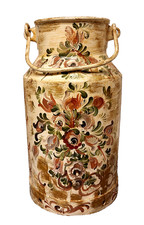 Sehr schöne große alte Milchkanne mit Henkel - florale Bemalung - handbemalt