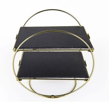 Echtwerk Schiefer Etagere Art-Deco‐Stil 2‐Stöckig Servierständer