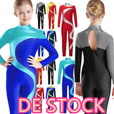 DE-iEFiEL Kinder Turnanzug Ganzkörper Langarm Glitzer Gymnastikbody Ballett Tanz