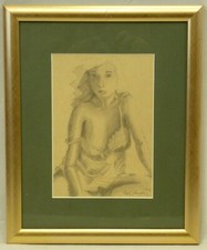 (B1460) Bleistiftzeichnung "Frau im Negligee" Paul Schneeberg 1995 / Berlin