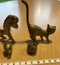 4 Kleine DekoFiguren aus Messing  Tiere. Katze z. B ist 9 cm hoch Gesamt 270 gr.