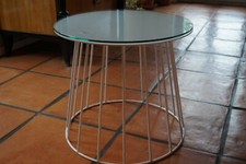 Vintage Eisentisch rund-d=50cm,h=45cm mit Kristallglasplatte, geschweißt