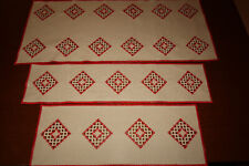 3 Hardanger Läufer-Deckchen-Handarbeit-Hardanger Stickerei-Tischdecke-Neu/unb.