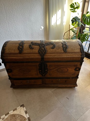 Massive eichen runddeckeltruhe - massive,