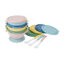 Badabulle Funcolor Bowls - Set aus 5 Breischalen & 3 Babylöffel, hermetischer Ve
