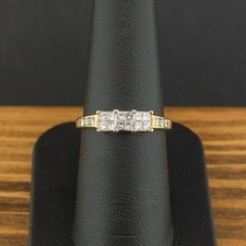 (SO4) 18kt Gelbgold 1,00ct Princess Cut Diamant Cluster Ring Größe O 2,4g