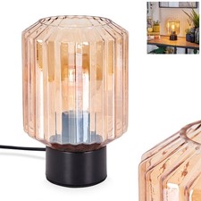 HOFSTEIN Forlì Tischlampe Tischleuchte aus Metall/Glas Schwarz/Bernsteinfarben
