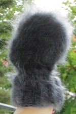 Langhaar Mohair Balaklava soft  fuzzy thick  Schlüpfmütze grau 50cm Rollkragen !