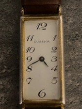 Armbanduhr Damen DUGENA "TANK" mechanisch mit schönem Lederband Vintage