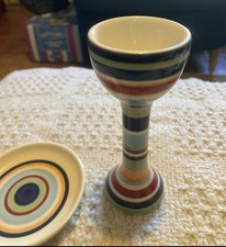 Großer Eierbecher gestreift Sagaform SDG Schweden Keramik mehrfarbig 5" mit Löffel & Teller