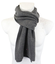 Tommy Hilfiger Schal Herren One Größe Grau Gerippt Gestrickt Logo Schalldämpfer