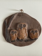 Wandbild drei Eulen aus Ton von Lorenz Keramik, Brackwede
