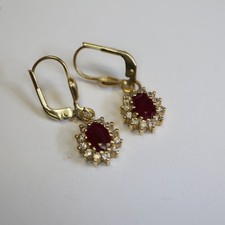 Klassische Rubin, Diamant Ohrhänger 585 Gold, 25 mm = 3,3 g