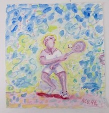 Wilhelm Klußmann Aquarell 1996 sig. Tennis 45x47cm N-1675