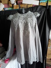 Langarm-Shirt/grau/Spitze/offe