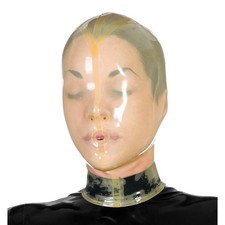 Transparent Latex Gummi Maske Fetisch Kopfhaube Atemloch Reißverschluss hinten