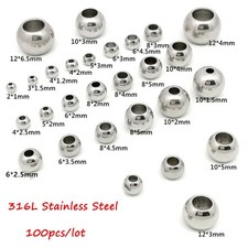 100x Edelstahl Großloch Spacer Perlen für DIY Schmuck 2-12mm