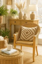 Rattansessel Landhausstil Massivholz Pinie Boho Esszimmerstuhl handgefertigt