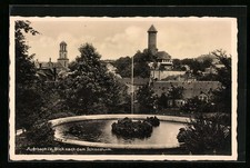 Auerbach i. V., Blick nach dem Schlossturm, Springbrunnen, Ansichtskarte 