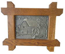 Schlüsselkasten Wandschrank Zinnbild Eiche massiv 70er Vintage Landhaus Stil TOP