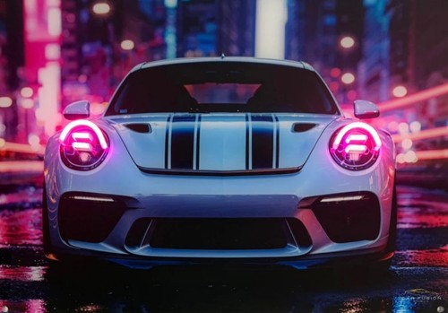 Led porsche auto bild - led, wandbild