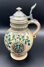 Antiker Weinkrug Weinkanne mit Zinndeckel 1,5L 1891 J-M&W Gr. Stempel-M&W R.Zinn