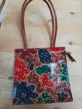 Handtasche Leder Indien handbemalt Vintage braun-rot-grün-blau-schwarz-bordeaux
