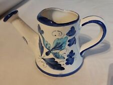 KERAMIK Gießkanne Blätter weiß blau 14cm h Zimmergießkanne Porzellan handbemalt