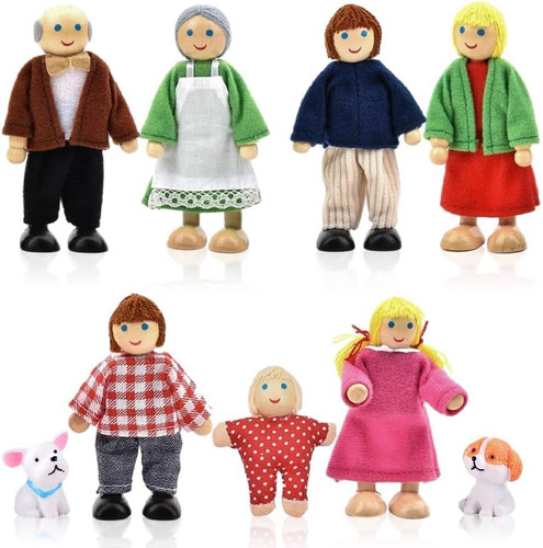 Holzpuppenhaus set mit familie - set,