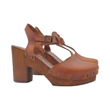 Holzschuhe Schwedisch Leder Mit Gurt Und Absatz 9 - MY279 MARRONE