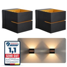 2 Stück KOURA Wandleuchte Innen schwarz gold Up & Down Wandlicht Fassung für G9