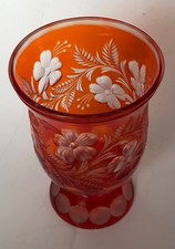 Biedermeier Pokal  Kelch Antik 1815/1848 Cranberry Glas facenttiertem Fuss 