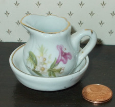 Altes Wasch-Set Porzellan MINIATUR Krug & Waschschüssel Goldrand Lavoir Puppenh.