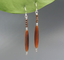 Lange Horn & Hämatit Ohrringe, lange Stick Ohrringe, braune Ohrhänger,925 Silber