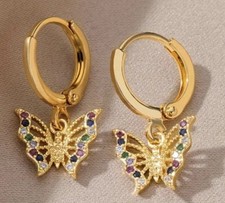 Damenschmuck Elegante Schmetterlings-Herz-Ohrringe mit Hänger - Geschenk Frauen 