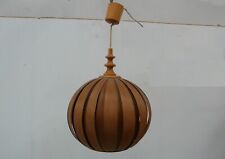 60er Hängelampe Rattan-Streifen Kugel in Teak-Farbe, Mid Century Modern