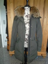 Blauer Parka,  Daunen, Mantel, Kapuze, Echtfell, olive, Gr. M, wie Neu