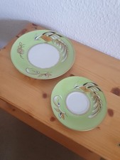 2 DDR Teller W1764 Sammelteller Goldrelief handbemalt ohne Tasse grün 