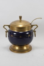 Q15K39- Jugendstil Bowletopf gemarkt G.H.Boh. Keramik u Messing mit Schöpfkelle